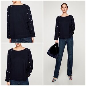 EUC Zara Pearl Trim Sleeves Black Sweater M​​​​​​